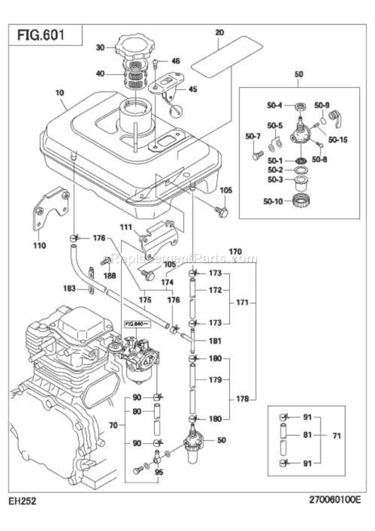 Fuel Lubricant Diagram and Parts List for EH252BS4110  Subaru Engine