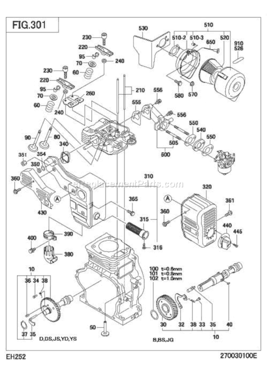 Intake Exhaust Diagram and Parts List for EH252BS6010  Subaru Engine