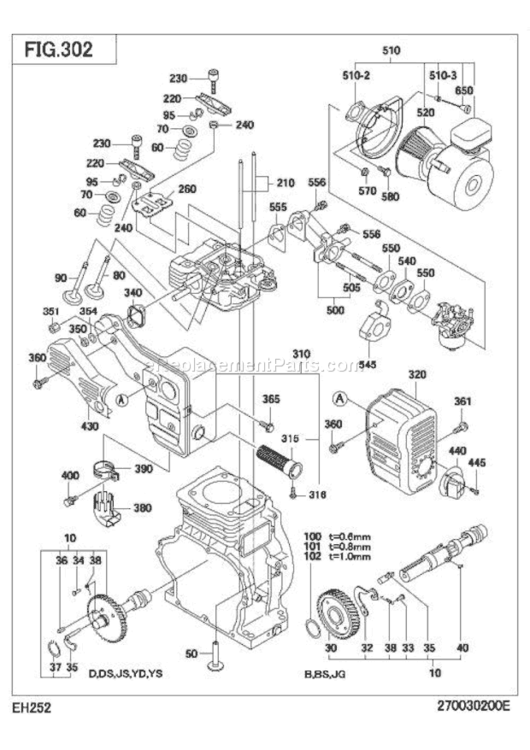 Intake Exhaust Diagram and Parts List for EH252BS7180  Subaru Engine