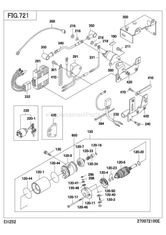 Starter Motor Diagram and Parts List for EH252BS7180  Subaru Engine