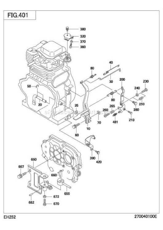 Governor,Operation Diagram and Parts List for EH252BS7190  Subaru Engine