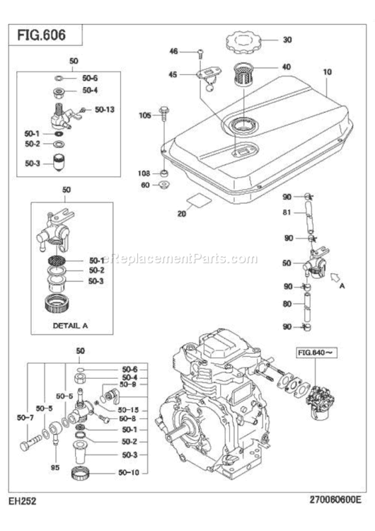 Fuel Lubricant Diagram and Parts List for EH252D52010  Subaru Engine