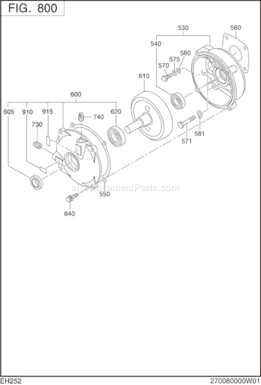 Reduction,Clutch Diagram and Parts List for EH252DR4100  Subaru Engine