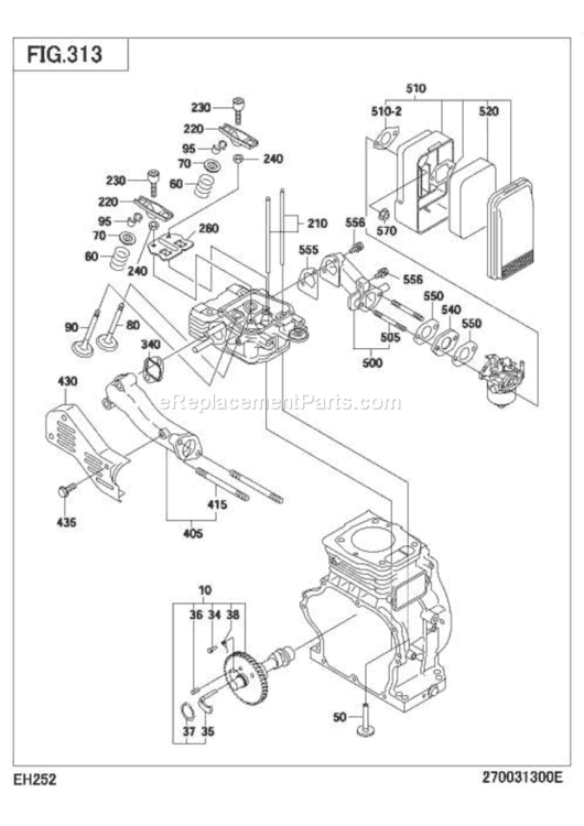Intake Exhaust Diagram and Parts List for EH252DS6250  Subaru Engine