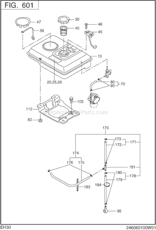 Fuel,Lubricant Diagram and Parts List for EH300B00140  Subaru Engine