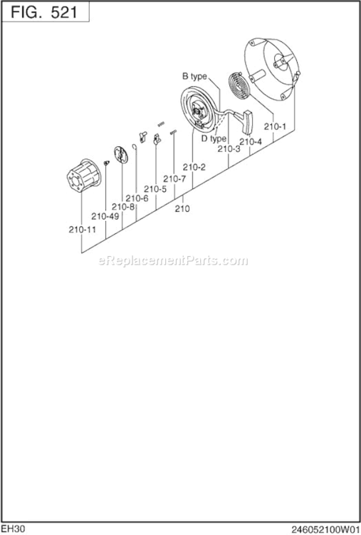 Cooling Starting Diagram and Parts List for EH300B13110  Subaru Engine