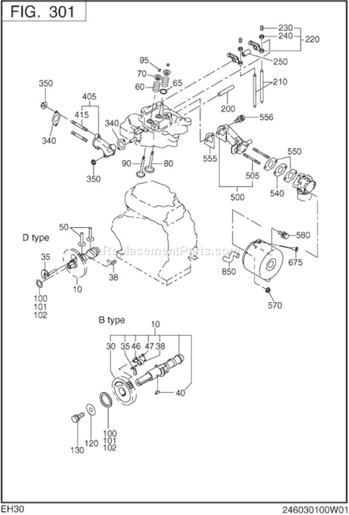 Intake Exhaust Diagram and Parts List for EH300BS0140  Subaru Engine