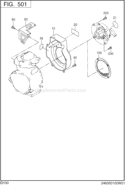 Cooling.Starting Diagram and Parts List for EH300BS7320  Subaru Engine
