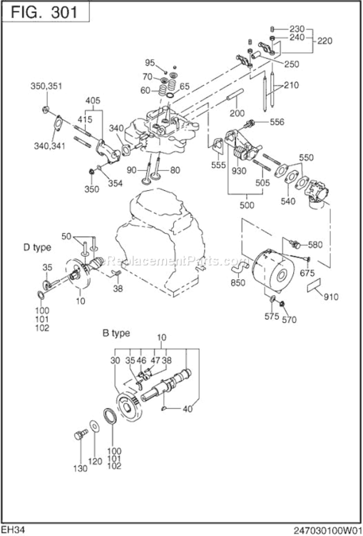 Intake Exhaust Diagram and Parts List for EH340B00331  Subaru Engine