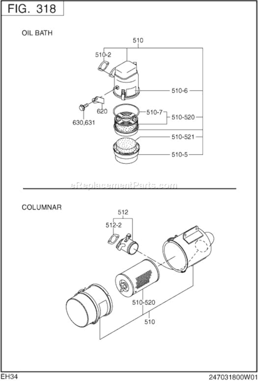 Page D Diagram and Parts List for EH340BS7160  Subaru Engine