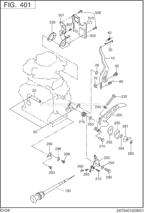 Governor Operation Diagram and Parts List for EH340DS4342  Subaru Engine