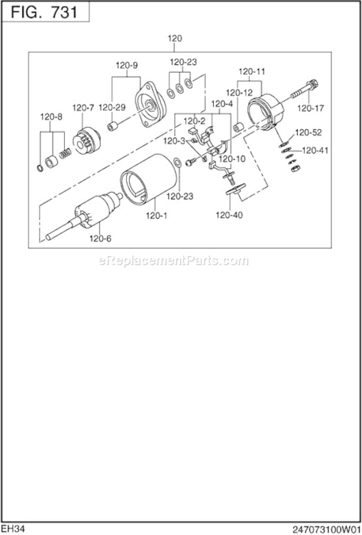 Page K Diagram and Parts List for EH340DS7340  Subaru Engine