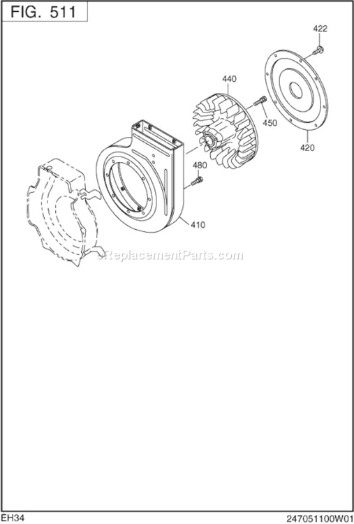 Cooling Starting Diagram and Parts List for EH340JS0002  Subaru Engine