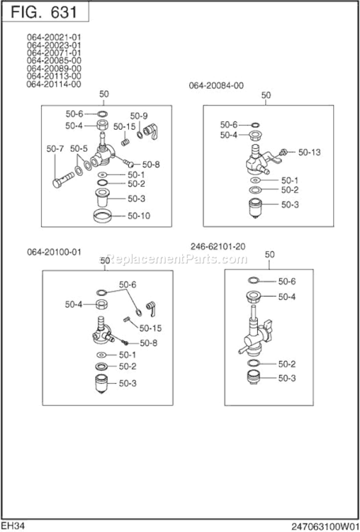 Page J Diagram and Parts List for EH340YD2323  Subaru Engine