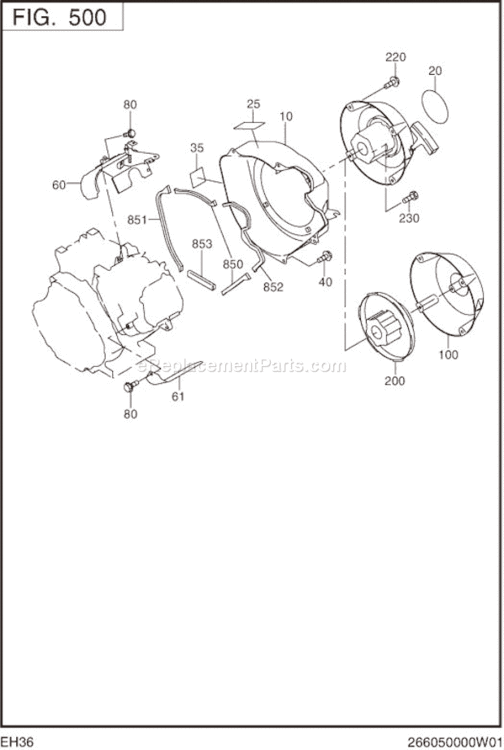 Cooling,Starting Diagram and Parts List for EH360D00130  Subaru Engine