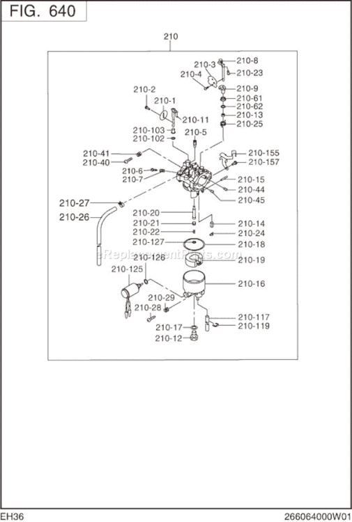 Page K Diagram and Parts List for EH360D10010  Subaru Engine
