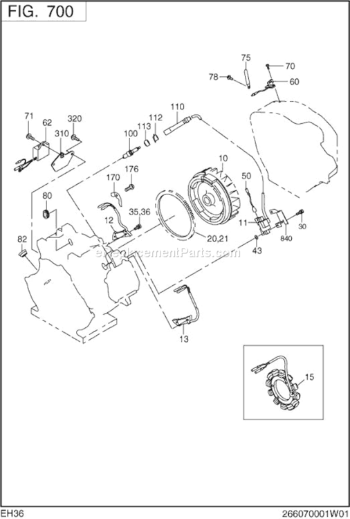 Electric Device Diagram and Parts List for EH360D10010  Subaru Engine