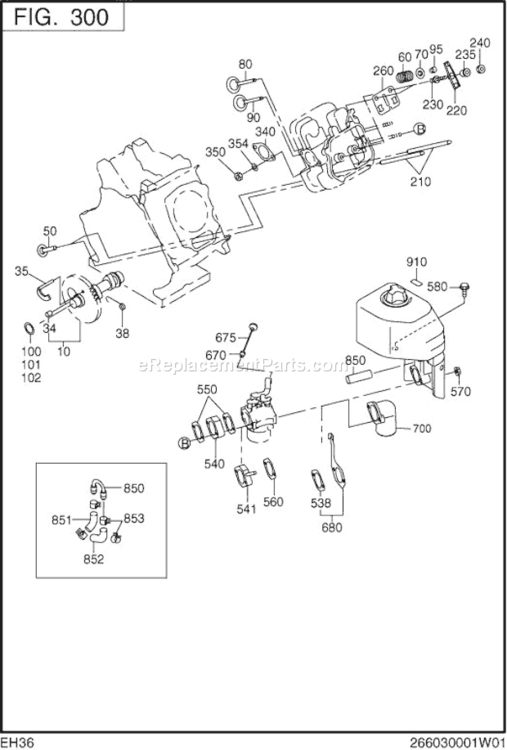Intake Exhaust Diagram and Parts List for EH360D62070  Subaru Engine