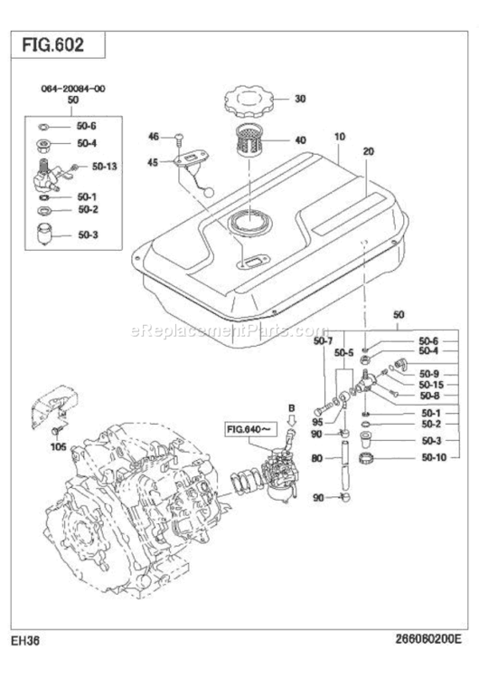 Fuel,Lubricant G. Diagram and Parts List for EH360D66020  Subaru Engine