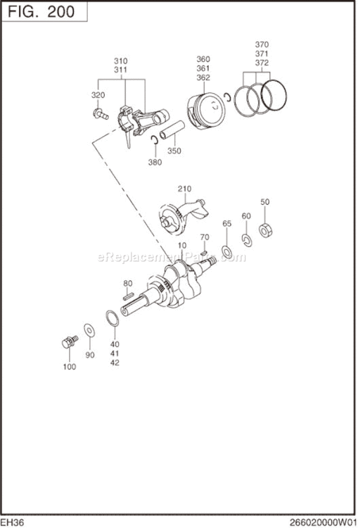 Crankshaft,Piston Diagram and Parts List for EH360YS0812  Subaru Engine