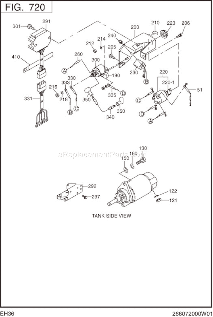 Electric Device Diagram and Parts List for EH360DS2350  Subaru Engine