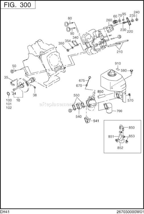 Intake Exhaust Diagram and Parts List for EH410D21030  Subaru Engine