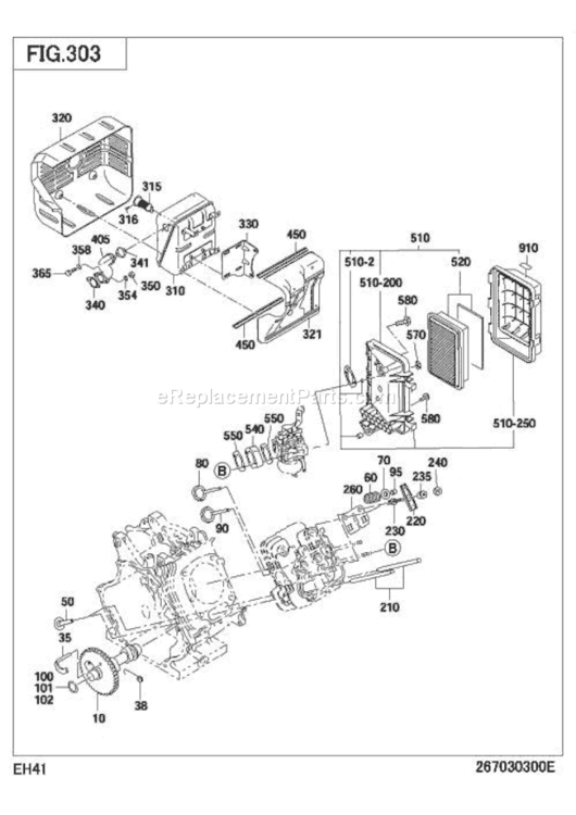 Intake Exhaust Group Diagram and Parts List for EH410D23040  Subaru Engine
