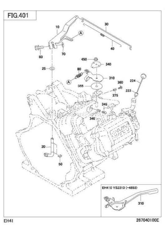 Governor Operation Diagram and Parts List for EH410D23040  Subaru Engine