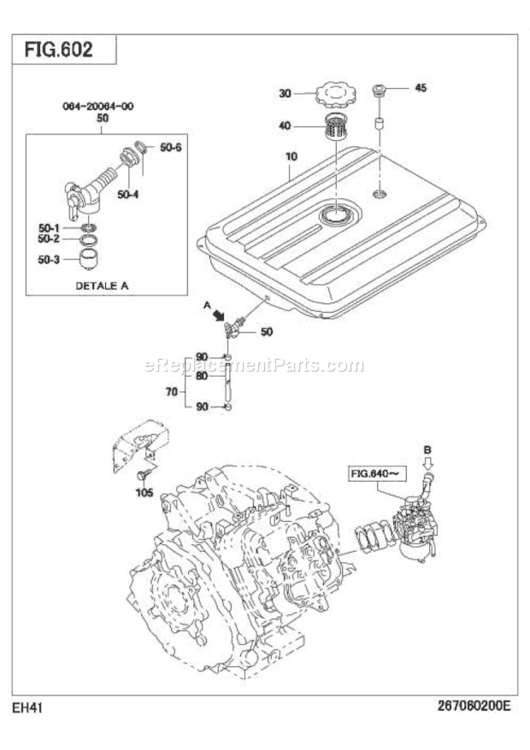 Fuel,Lubricant G. Diagram and Parts List for EH410D23040  Subaru Engine