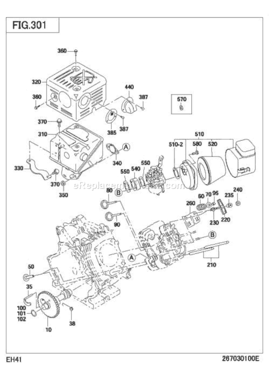 Intake Exhaust Group Diagram and Parts List for EH410D65310  Subaru Engine