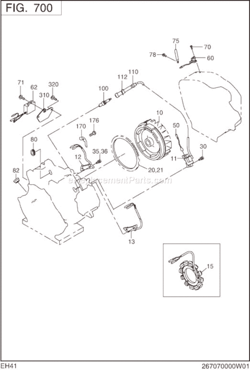 Electric Device Diagram and Parts List for EH410DS0120  Subaru Engine