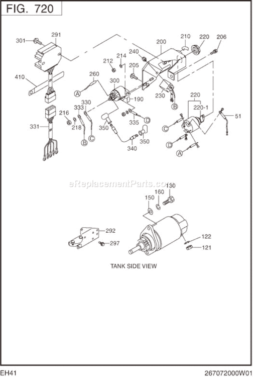 Starting Motor Diagram and Parts List for EH410DS6000  Subaru Engine