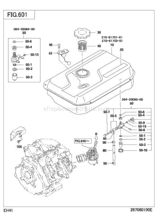 Fuel,Lubricant G. Diagram and Parts List for EH410DS6640  Subaru Engine
