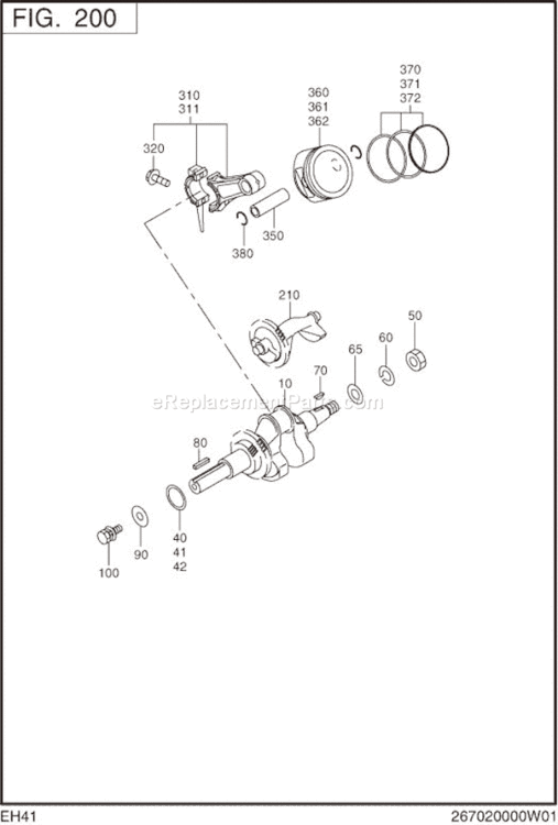 Crankshaft,Piston Diagram and Parts List for EH410YS2430  Subaru Engine
