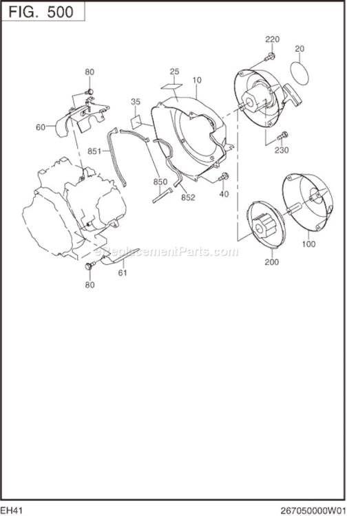 Cooling,Starting Diagram and Parts List for EH410YS2430  Subaru Engine