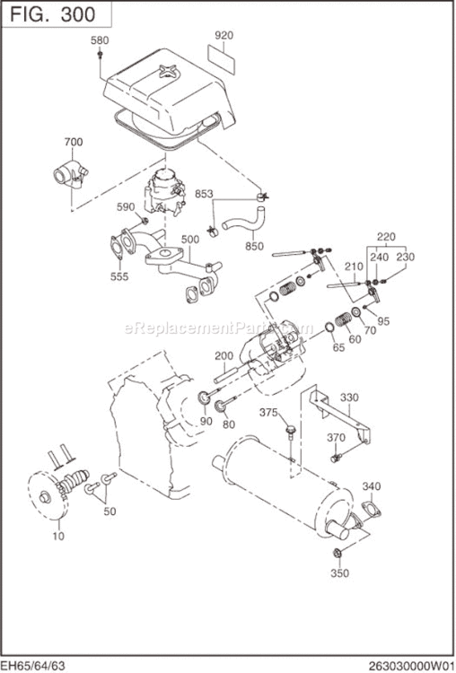Intake,Exhaust Group Diagram and Parts List for EH650DB0010  Subaru Engine