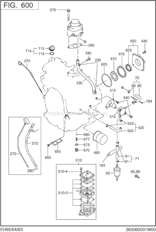 Fuel Lubricant Group Diagram and Parts List for EH650DB0010  Subaru Engine