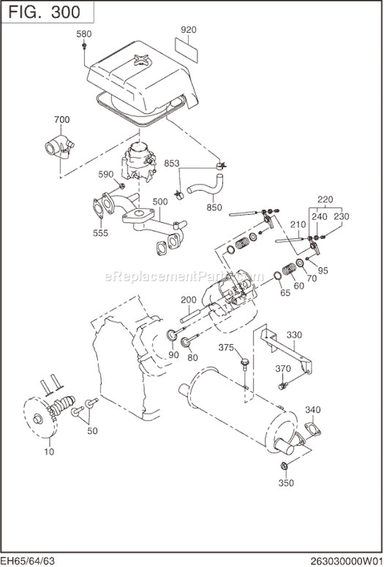 Intake,Exhaust Group Diagram and Parts List for EH650DC5350  Subaru Engine