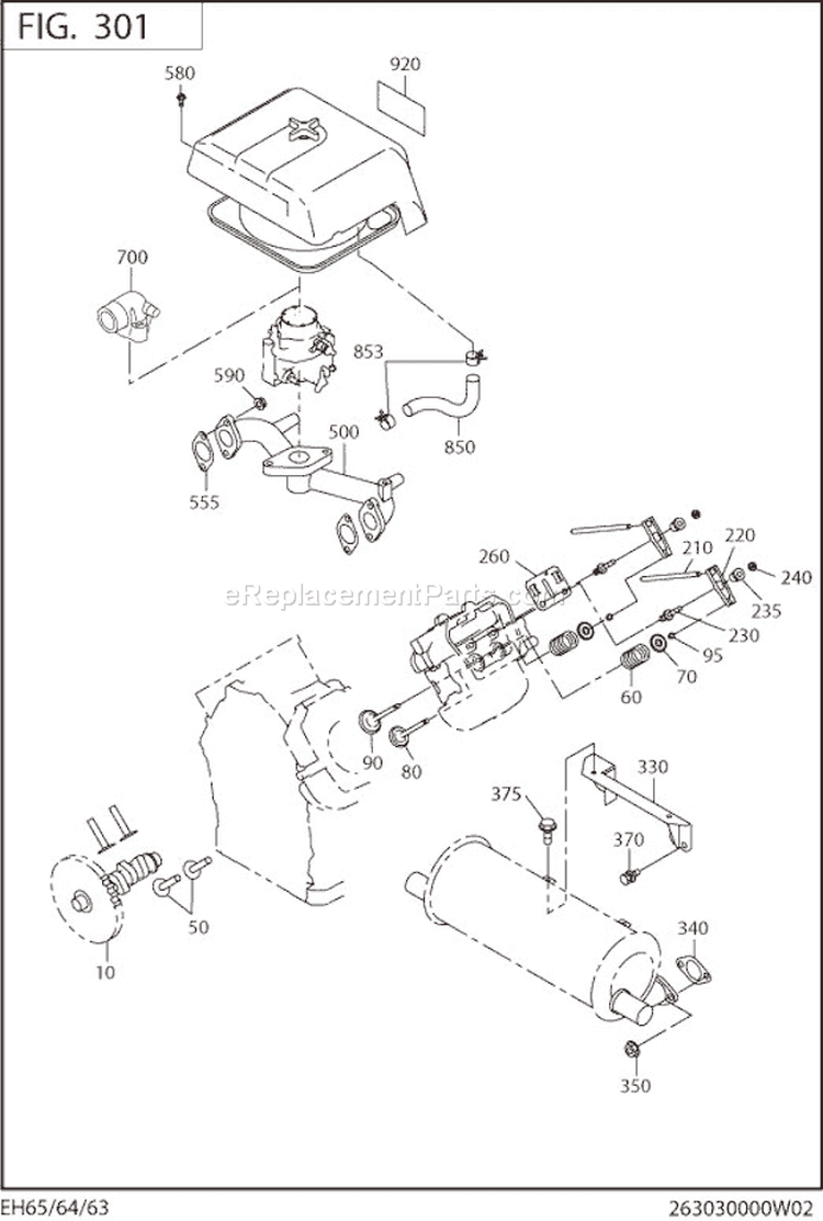 Intake Exhaust Diagram and Parts List for EH650DA0011  Subaru Engine