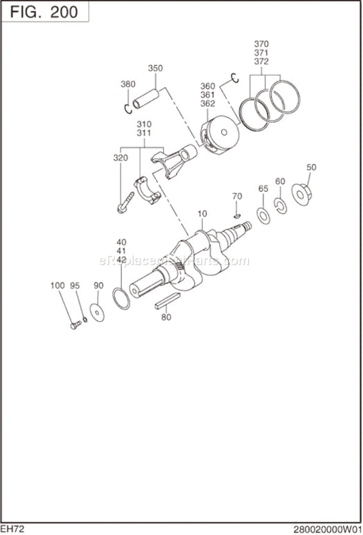 Crank,Piston Group Diagram and Parts List for EH720DS1111  Subaru Engine