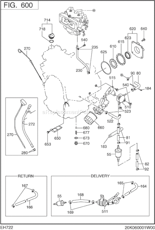 Fuel Lubricant Group Diagram and Parts List for EH722DS2110  Subaru Engine