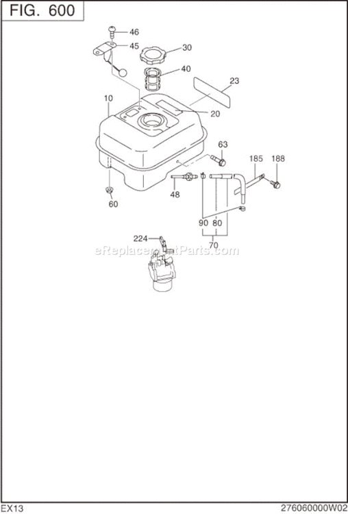 Fuel Lubricant Diagram and Parts List for EX130D10050  Subaru Engine