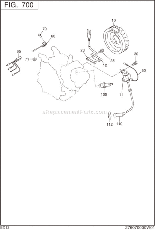 Electric Device Diagram and Parts List for EX130D10050  Subaru Engine