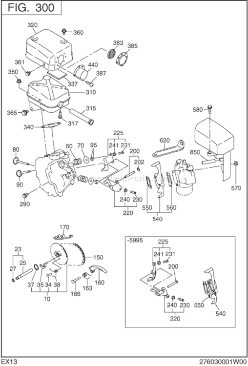 Intake Exhaust Diagram and Parts List for EX130D40020  Subaru Engine