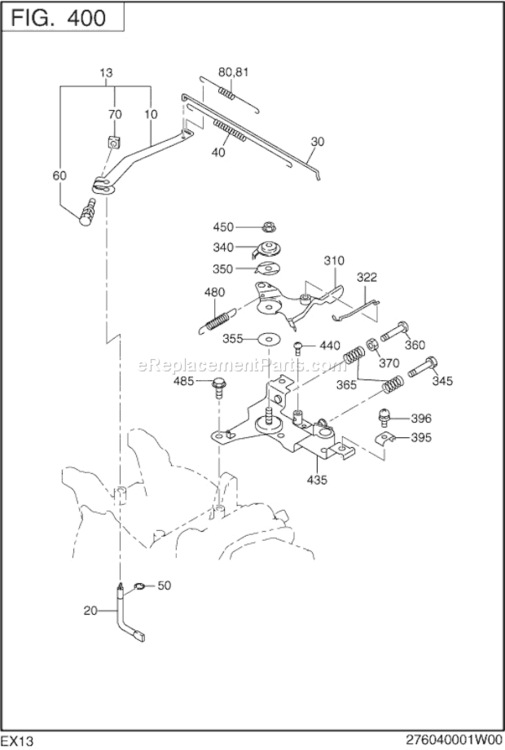 Governor Operation Diagram and Parts List for EX130D40020  Subaru Engine