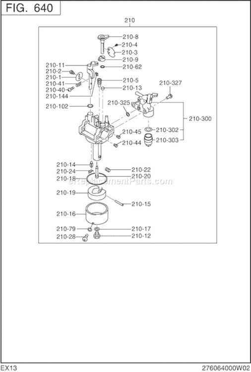 Carburetor Diagram and Parts List for EX130D40030  Subaru Engine