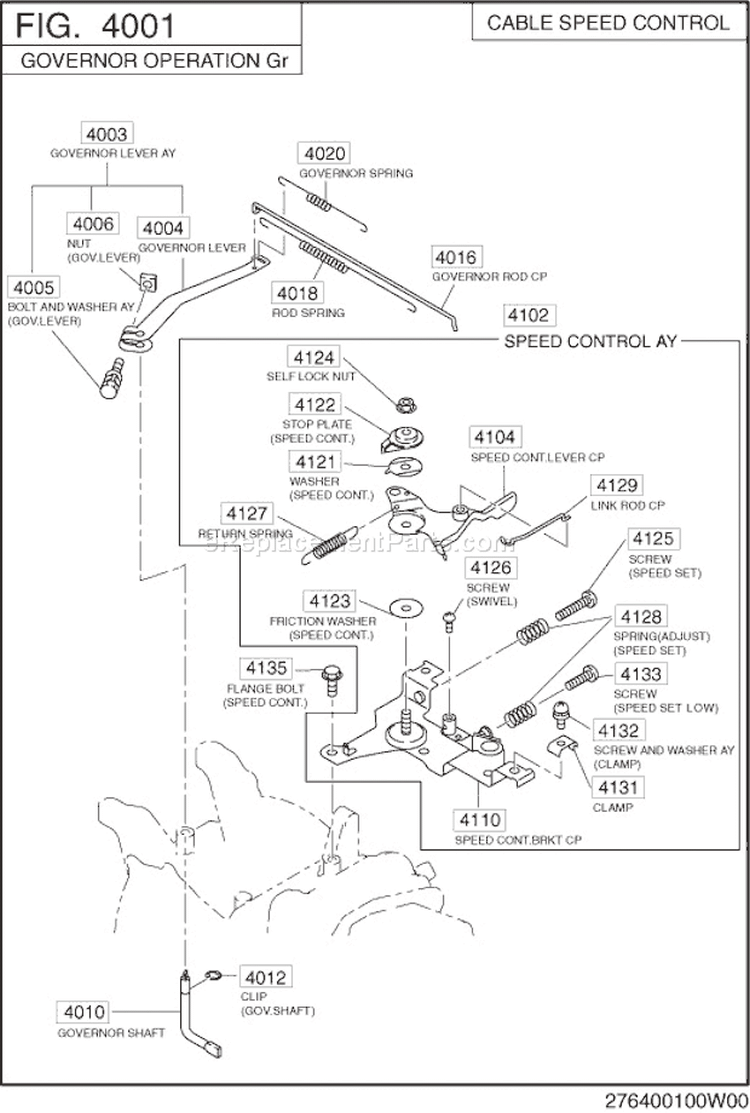 Governor Operation Diagram and Parts List for EX130D70190  Subaru Engine