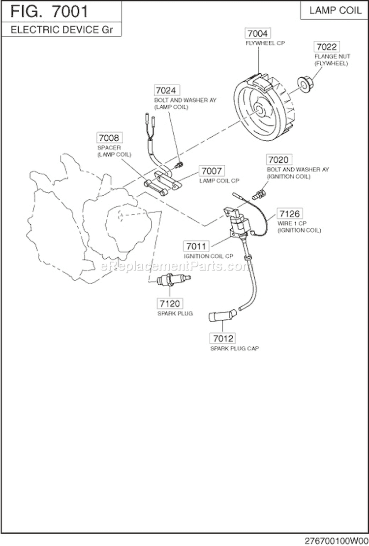 Electric Device Diagram and Parts List for EX130D70210  Subaru Engine