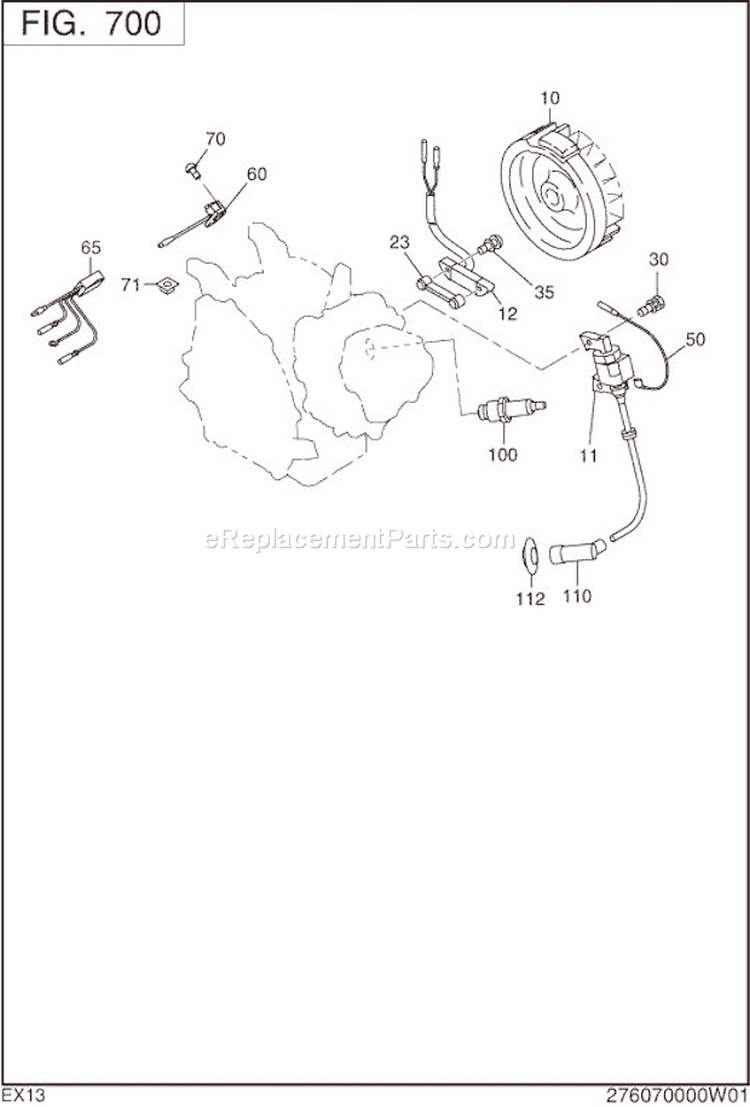 Electric Device Diagram and Parts List for EX130D10010  Subaru Engine