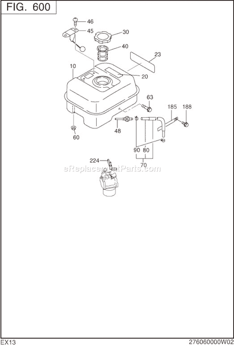 Fuel Lubricant Diagram and Parts List for EX130D10010  Subaru Engine